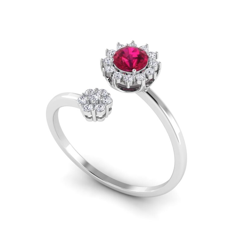 Vibrant Sparkle: Ruby and Round Diamond Open Ring