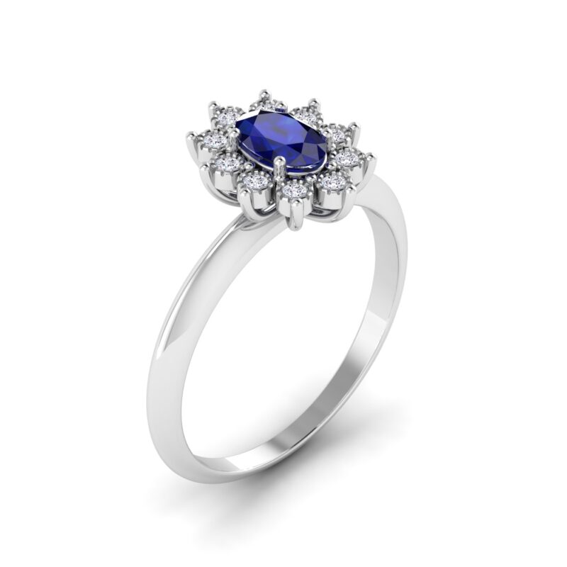 Timeless Beauty: Oval Blue Sapphire with Round Diamond Ring