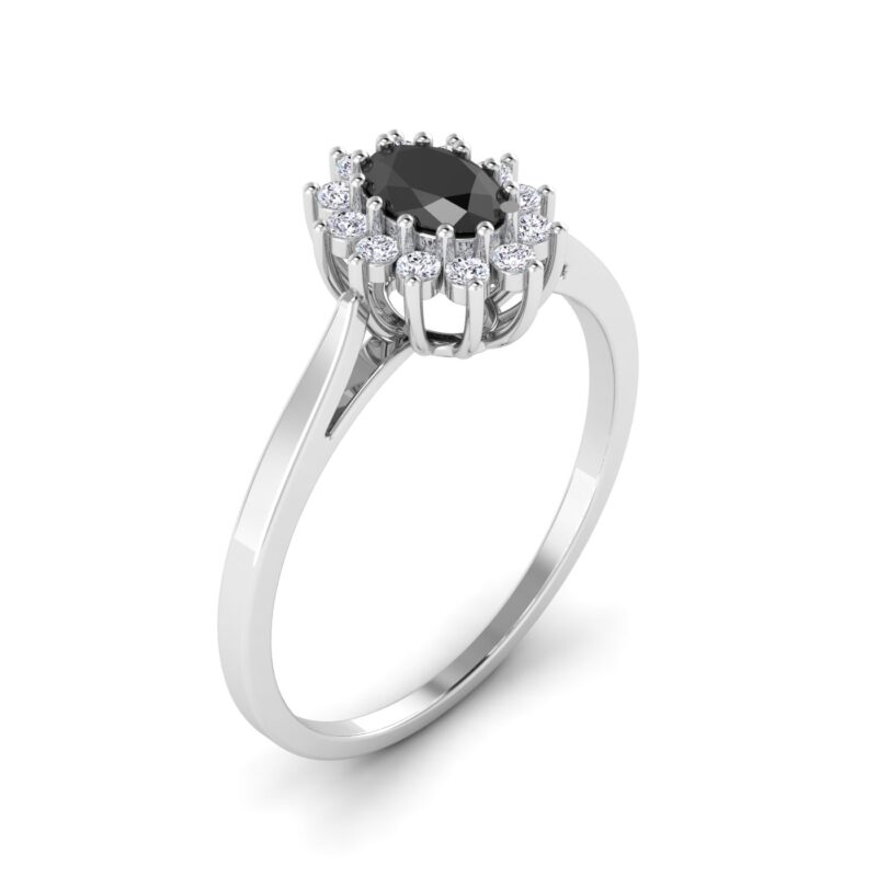 Timeless Mystery: Oval Rose Cut Black Diamond with Halo Ring