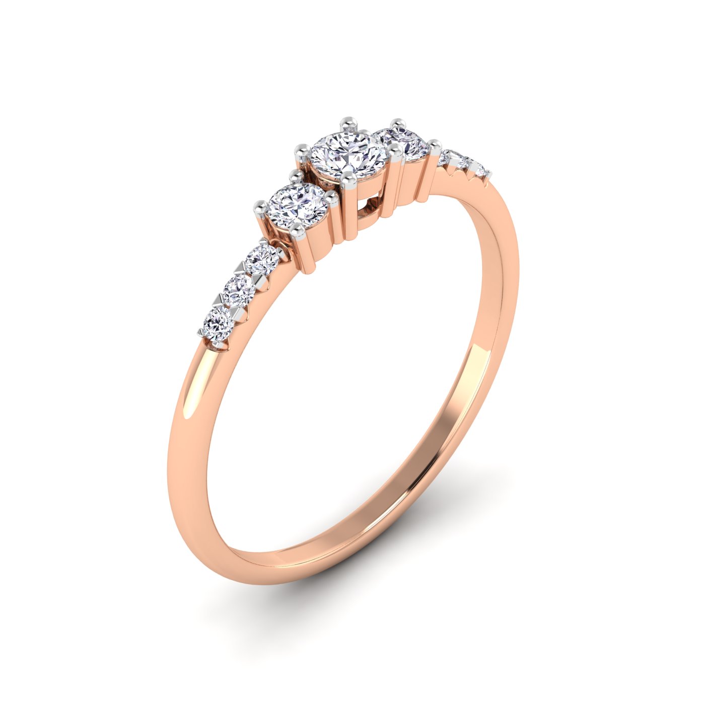 Radiant Trio: Three Stone Halfway Pave Diamond Ring - Image 3