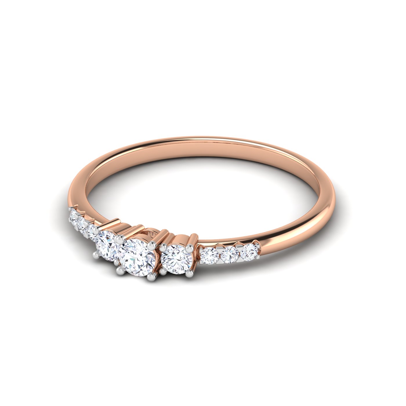 Radiant Trio: Three Stone Halfway Pave Diamond Ring - Image 5