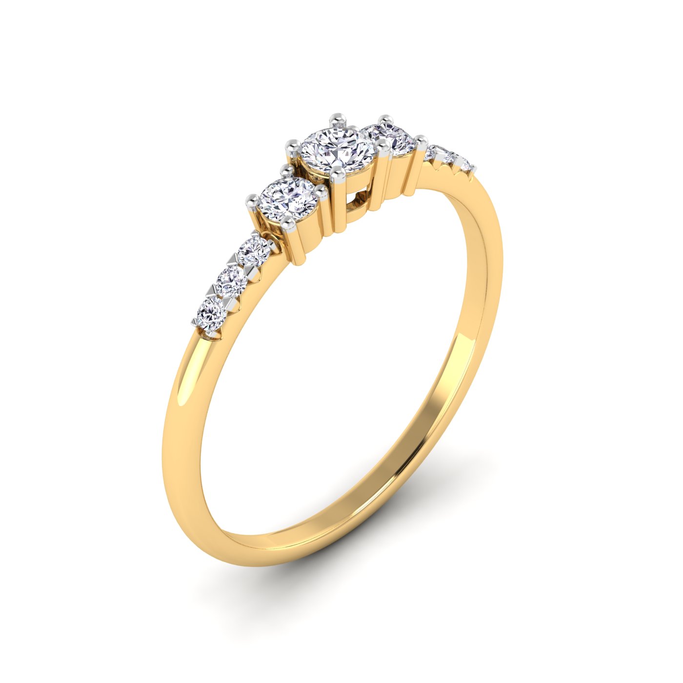 Radiant Trio: Three Stone Halfway Pave Diamond Ring - Image 2