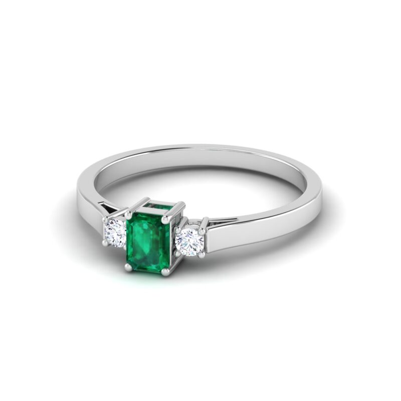 Timeless Trio: Square Emerald and Diamond Ring