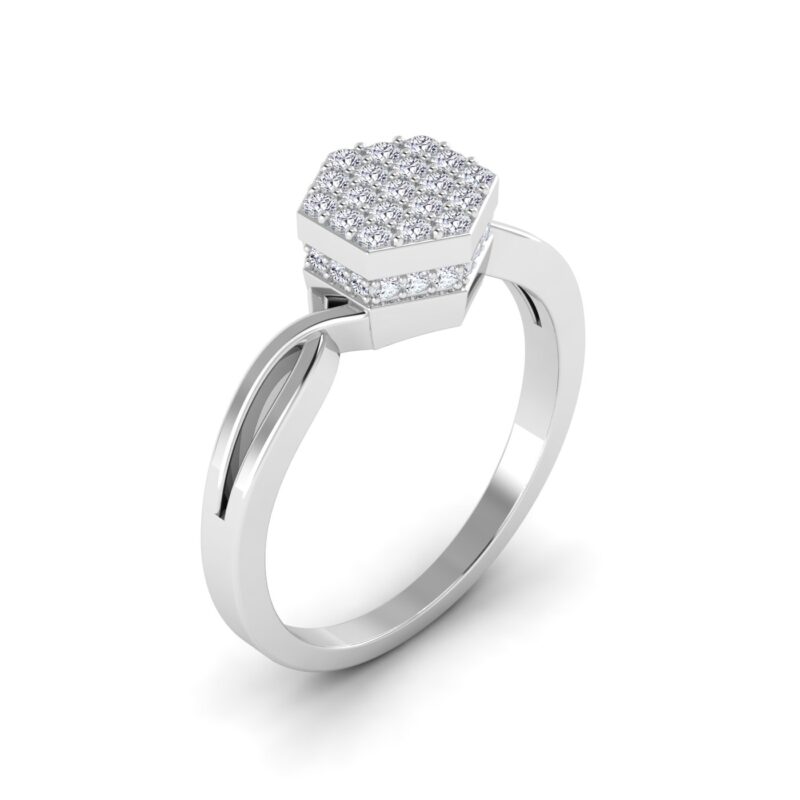 Modern Radiance: Round Cluster Diamond Hexagon Ring