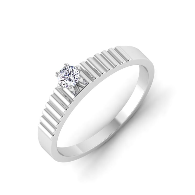 Classic Touch: Single Stone Ribbed Wedding Band